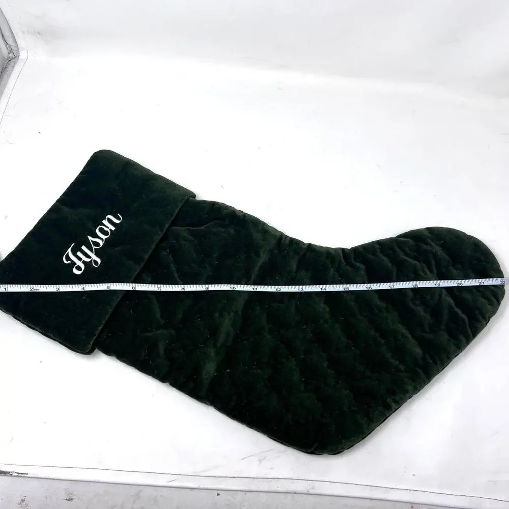 Pottery Barn‎ Quilted Velvet Christmas Stocking Forest Dark Green TYSON 21
